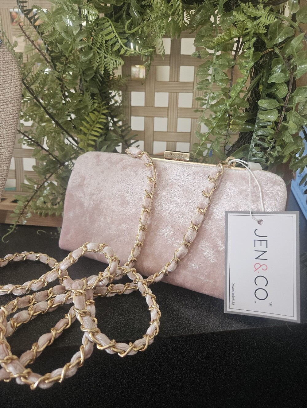 NWT Pink Velvet Chain Clutch